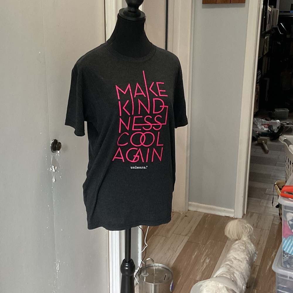 P428. Next Level Apparel Dark Gray Tee with Pink Print from Unlearn |M